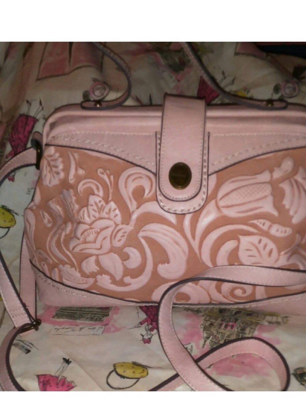 Blush Pink Floral Embossed Crossbody Bag - Women